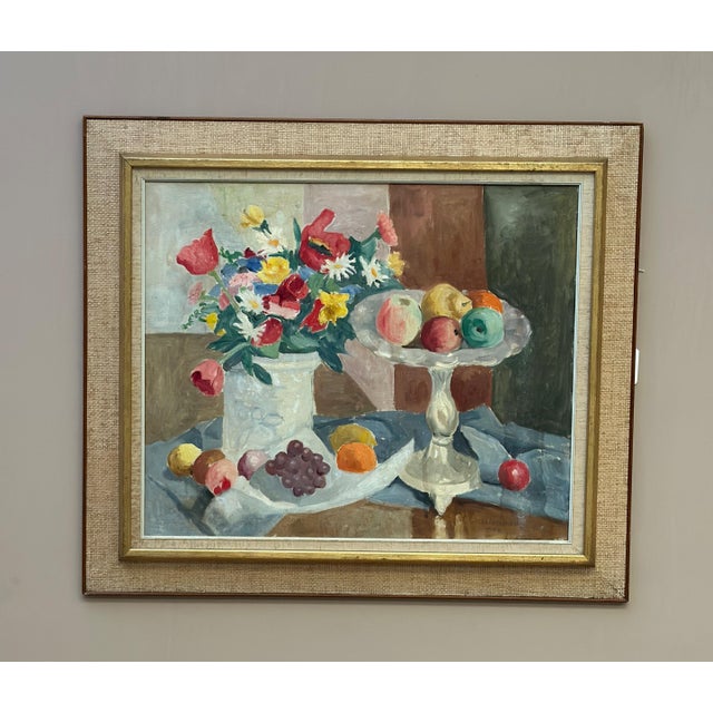 Ellis Wallin, Flowers and Fruit, 1968, Oil on Canvas, Framed For Sale - Image 6 of 16