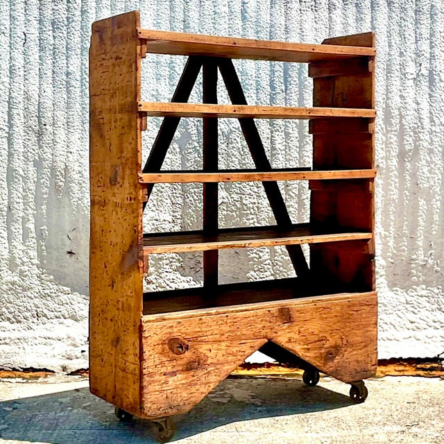 Mid 20th Century Vintage Boho Industrial Etagere on Wheels For Sale - Image 5 of 12