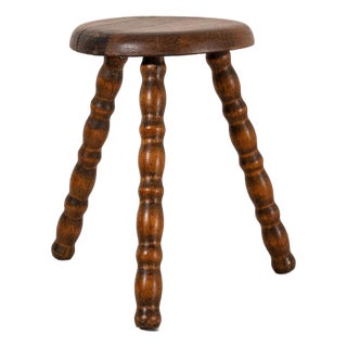 Vintage French Oak 3-Leg Bobbin Stool For Sale