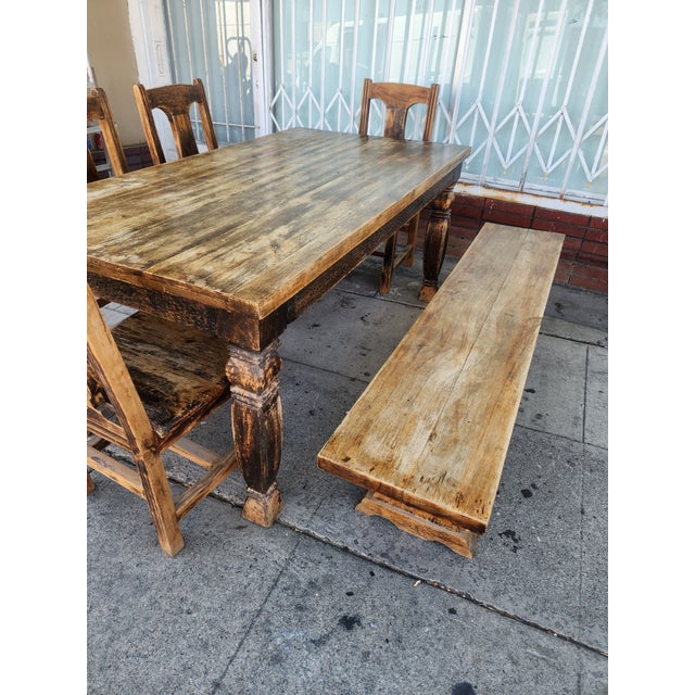 1980s Solid Pine Wood Dining Set For Sale - Image 10 of 12