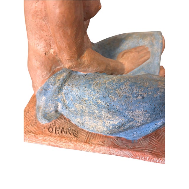 Original Signed O’Hare Figural Sculpture of Seated Woman in Blue Skirt For Sale - Image 9 of 10