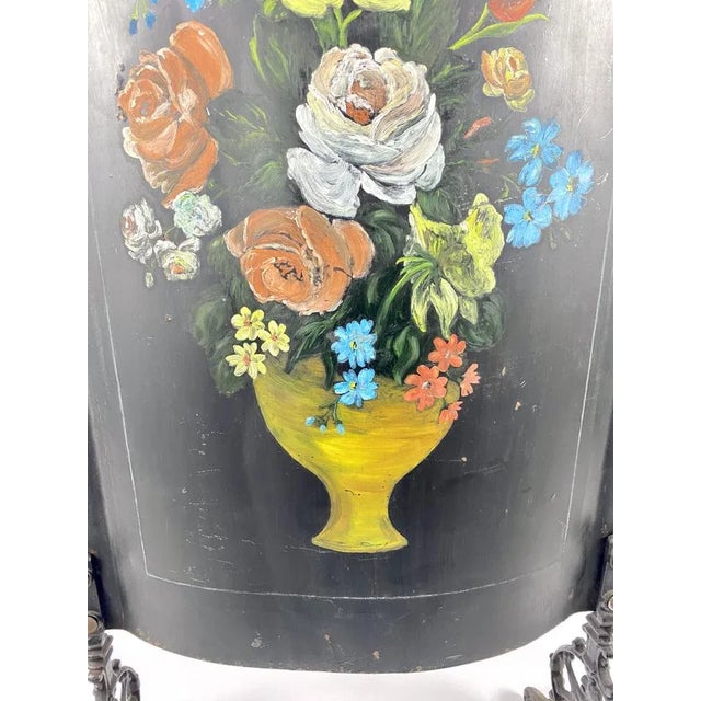 Metal Fire Screen in Hand Painted Sheet Metal Spark Guard, France, 1920s For Sale - Image 7 of 11