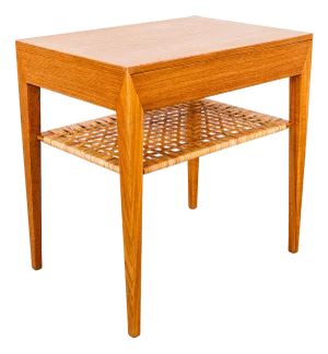Restored Teak & Cane Side Table / Nightstand by Haslev, Denmark 1960s