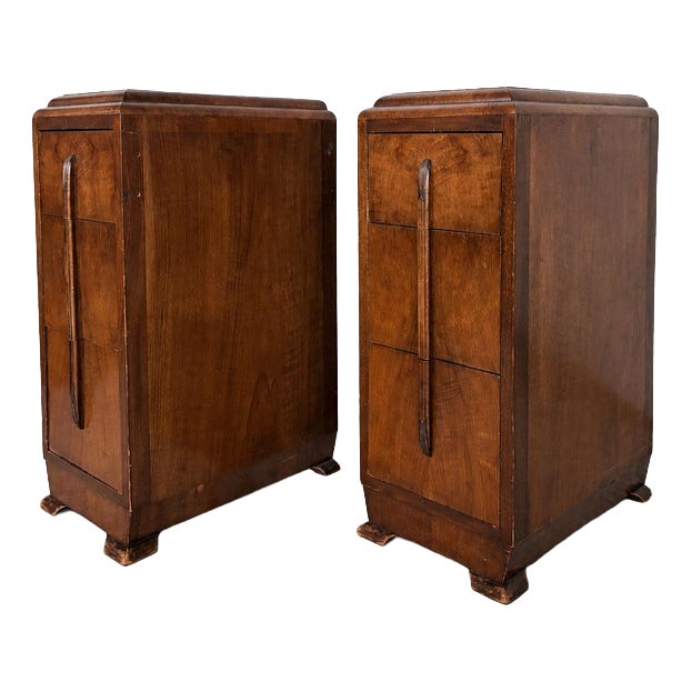 Art Deco Walnut Bedside Cabinets, 1930s, Set of 2 For Sale