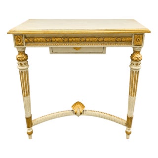Antique French Louis XVI Revival Painted & Parcel-Gilt Wall-Mounted Console With Disappearing Secret Drawer, Late 19th Century For Sale