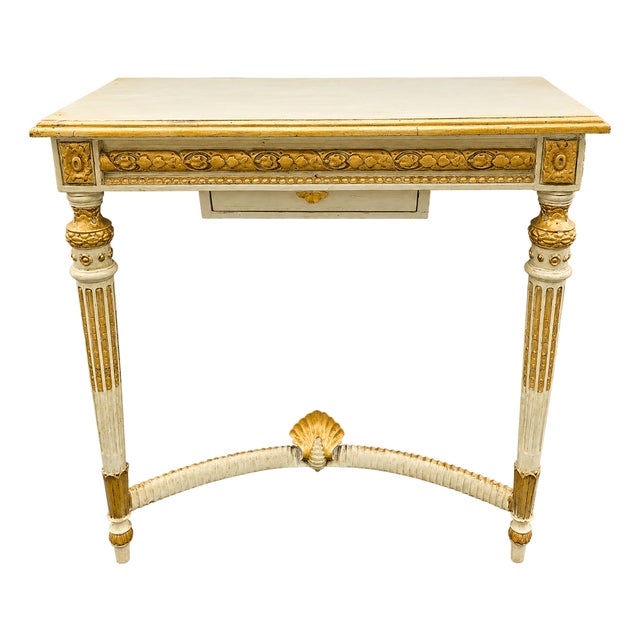 French Louis XVI Revival Painted & Parcel-Gilt Wall-Mounted Console With Disappearing Secret Drawer, Late 19th Century For Sale