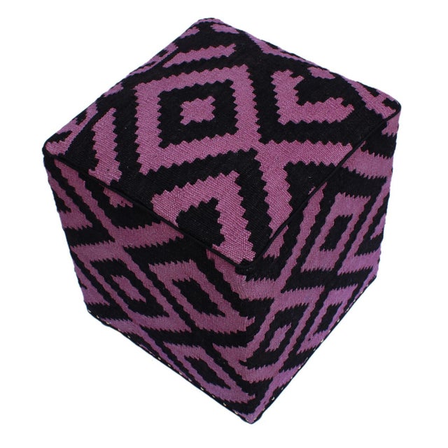 Chic handmade ottoman crafted using wood and upholstered using hand-woven kilim wool rug is a multi-purpose fashion pouf...