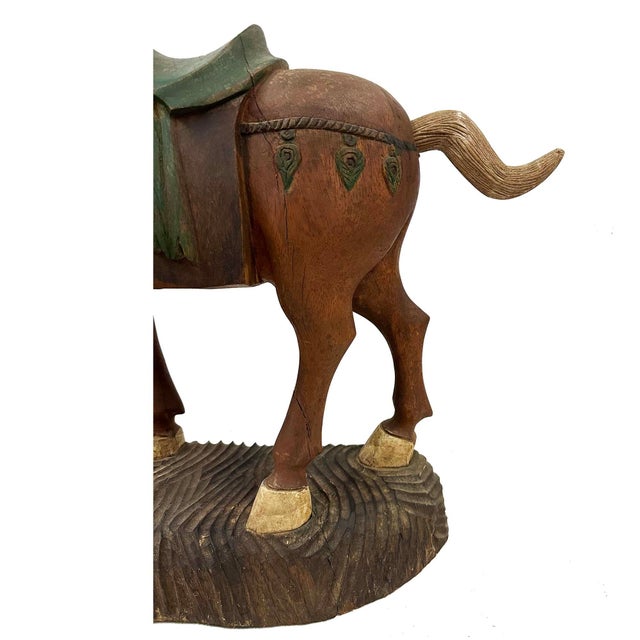 Brown Early 20th-Century Hand-Crafted Chinese Wooden Tang Horse For Sale - Image 8 of 12
