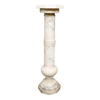 Italian Carved White Marble Pedestal Stand With Swivel Top For Sale