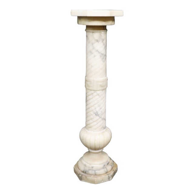 Italian Carved White Marble Pedestal Stand With Swivel Top For Sale