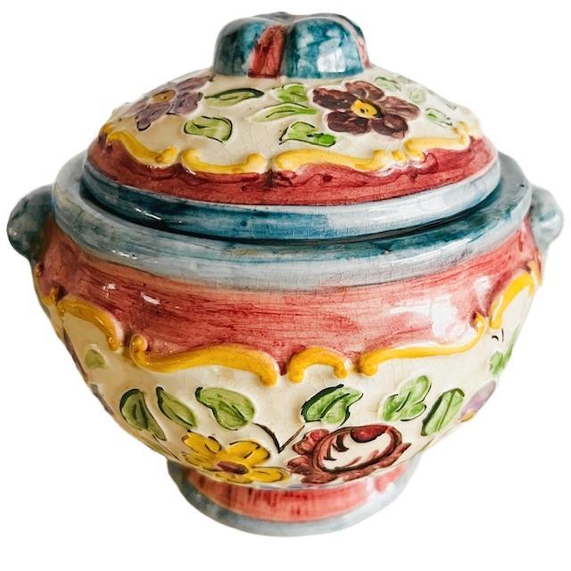 Mid-Century Hand-Painted Majolica Lidded Bonbonnière from Rigo, 1950s For Sale - Image 9 of 9
