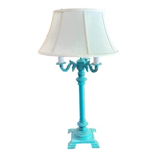 1970s Bright Blue Tall Table Lamp For Sale