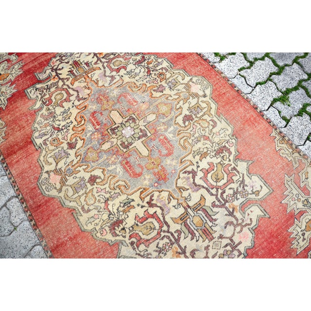 Textile Vintage Red Wool Turkish Rug For Sale - Image 7 of 11