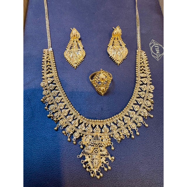 Gold 54Gm 22 Karat Gold Necklace, Earring & Ring Suite Bridal Princess Necklace Suite For Sale - Image 8 of 18