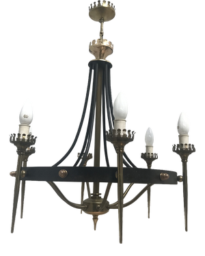 Forged Metal and Brass Chandelier, 1950s