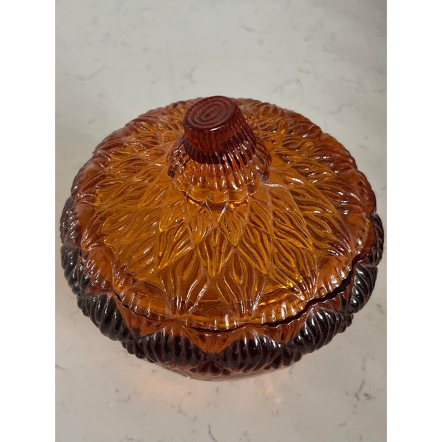 Late 20th Century Vintage Williams Sonoma Amber Glass Lidded Acorn Dish For Sale - Image 5 of 9