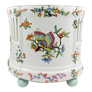 1980s United Wilson Porcelain Factory Classic Chinoiserie Hand-Painted Ceramic Planter For Sale