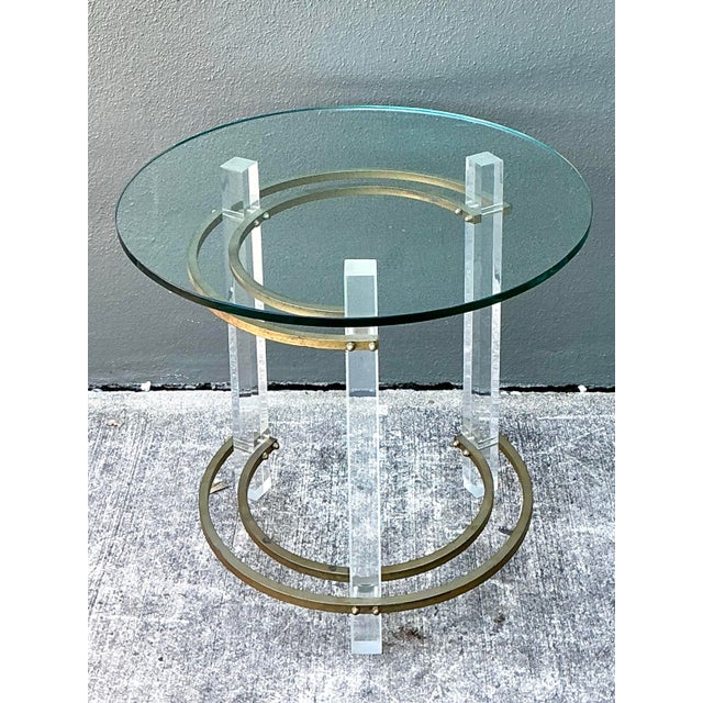 Brass Vintage Charles Hollis Jones Lucite and Brass Ring Side Table For Sale - Image 8 of 12