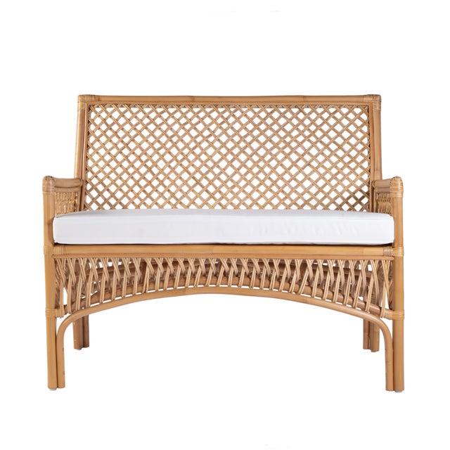 Coastal Antigua 42 in. W Rectangular Rattan Dining Bench with Back, Natural Rattan For Sale - Image 3 of 7