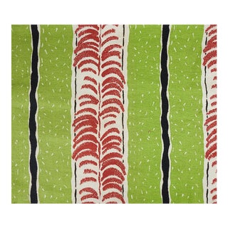 Vintage Mid 20th Century Green Stripe Barkcloth Fabric 2y For Sale
