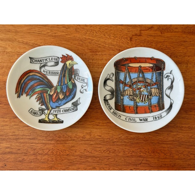 Late 20th Century Small Decorative Americana Ceramic Coasters, a Pair For Sale - Image 6 of 6