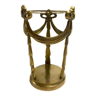 1960s Brass Pedestal Tassels & Bows Candle Holder For Sale