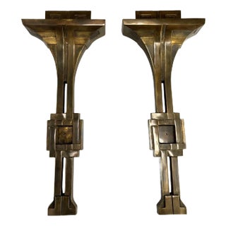 Italian Art Deco Style Wall Lamps in Bronze by Banci, 1970s, Set of 2 For Sale