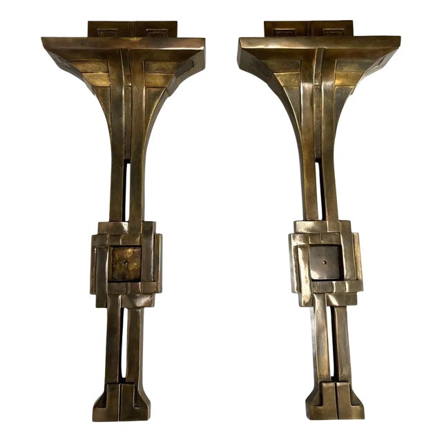 Italian Art Deco Style Wall Lamps in Bronze by Banci, 1970s, Set of 2 For Sale