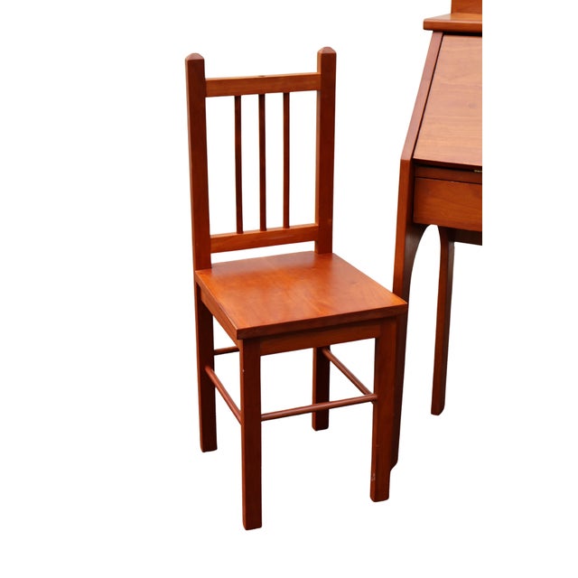 1970s Childs Custom Handcrafted Cherry Drop-Front Secretary Desk & Chair For Sale - Image 9 of 18
