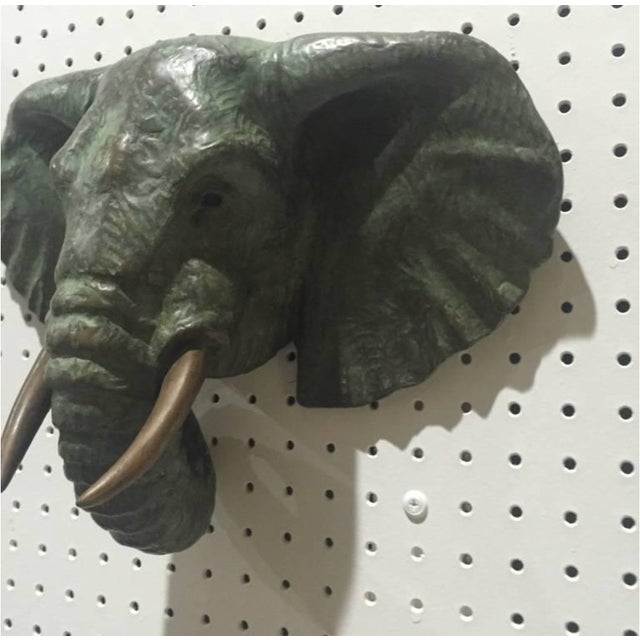 Mid-Century Modern Pair of Bronze Elephant Heads For Sale - Image 6 of 9
