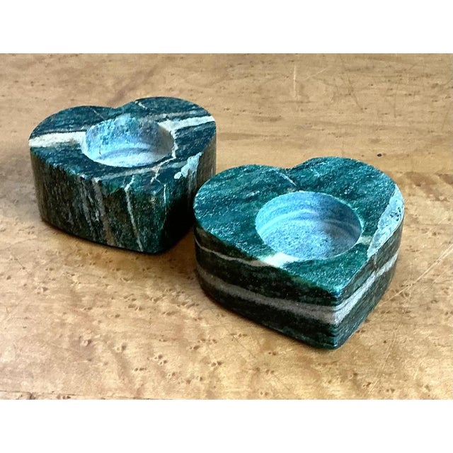 Late 20th Century Vintage Green Stone Heart-Shaped Votive Candle Holders For Sale - Image 5 of 12