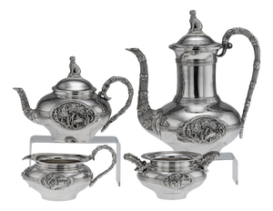 Antique 19th Century Dutch Chinoiserie Style Tea and Coffee Service by J.M. Van Kempen & Zonen, Set of 4