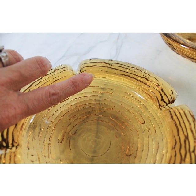 Glass Mid-Century Amber Glass Ashtrays S/3 For Sale - Image 7 of 7