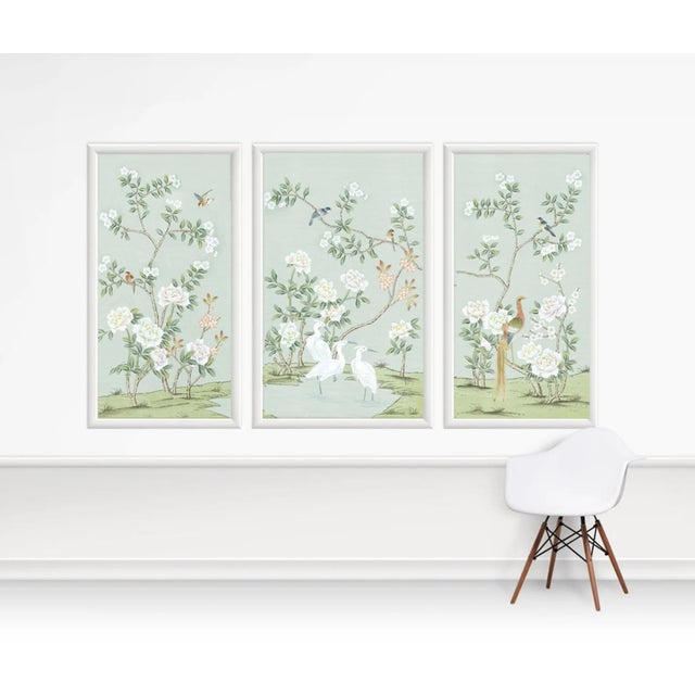 Paper Hand-Painted Chinoiserie Peacock & Floral Wall Mural Panel, Luxury Oriental Wallpaper Art, Unframed, For Sale - Image 7 of 11