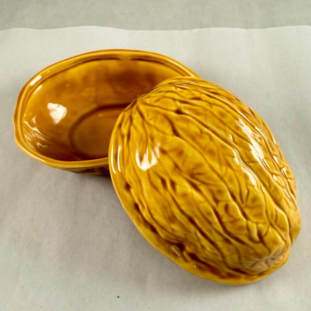 Ceramic Vintage French Faïence Trompe L’oeil ‘Walnut’ Covered Box For Sale - Image 7 of 13