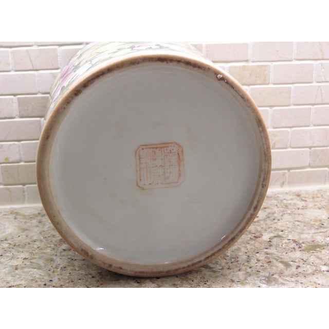 Ceramic Vintage Chinese Multi-Color Pastel Ceramic Covered Jar, Signed For Sale - Image 7 of 10