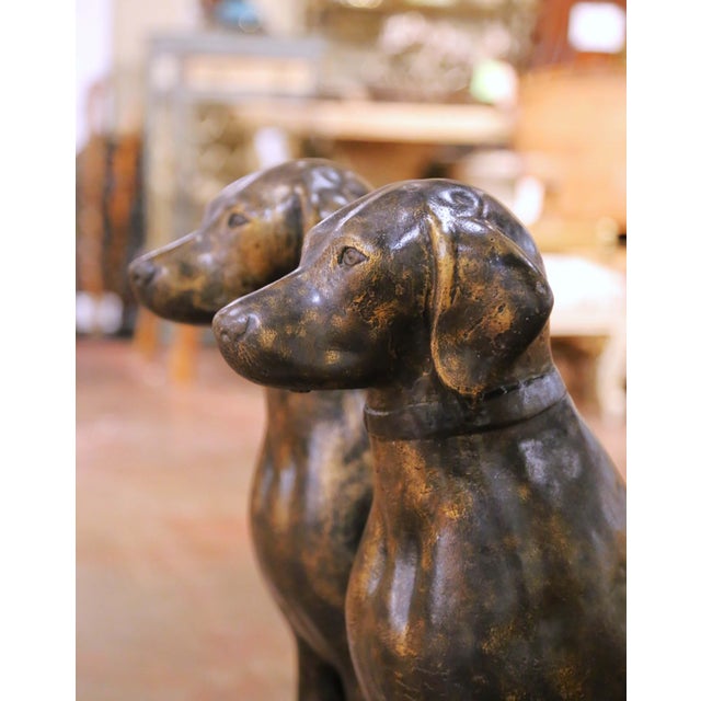 Pair of Mid-Century French Bronzed-Finish Cast Stone Labrador Dog Sculptures For Sale - Image 4 of 9