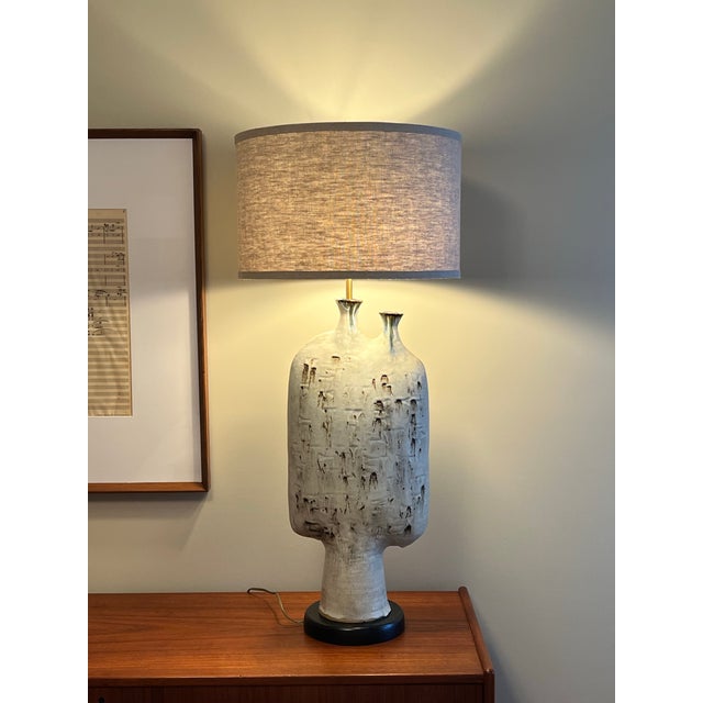 Vintage Monumental 1960s Handmade Mid Century Modern Studio Stoneware Lamp For Sale - Image 4 of 10