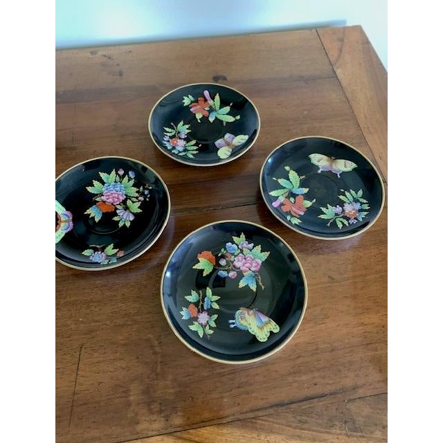 Unique opportunity to purchase a complete set of 4 teacups and saucers in rare Herend Black "Queen Victoria" pattern. Hand...
