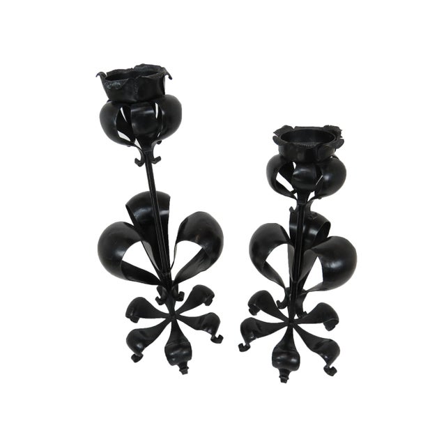 Gothic Vintage Gothic Revival Style Wrought Iron Candle Holders - Set of 2 For Sale - Image 3 of 8