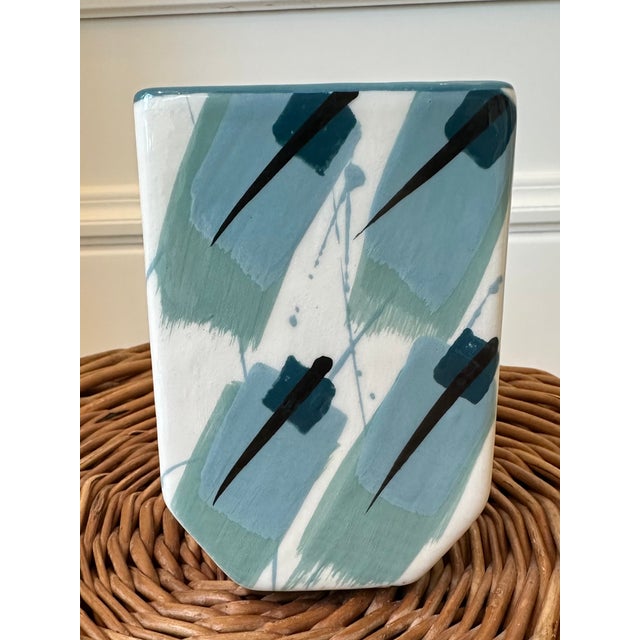 1980s Vintage 1983 Signed Ceramic Postmodern Pop Art Vase For Sale - Image 5 of 17