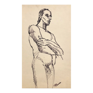 1970s Standing Male Nude Drawing by Ruth Freeman