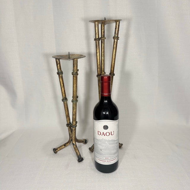 Mid-Century Modern Vintage Hand Gilt Faux Bamboo Tole Candle Holders - Newly Painted For Sale - Image 3 of 12