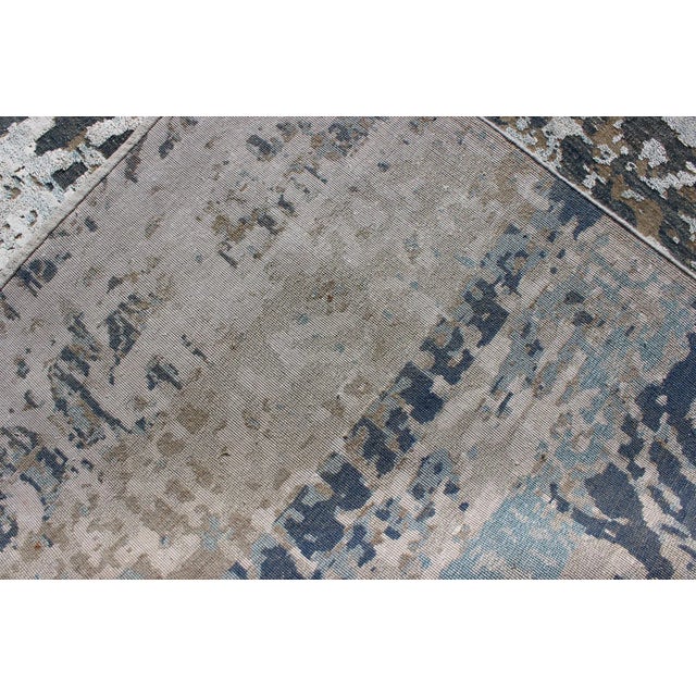 Modern Hand-Knotted Rug in Wool With All-Over Modern Design in Ivory, Brown, Gray and Blue For Sale - Image 10 of 11