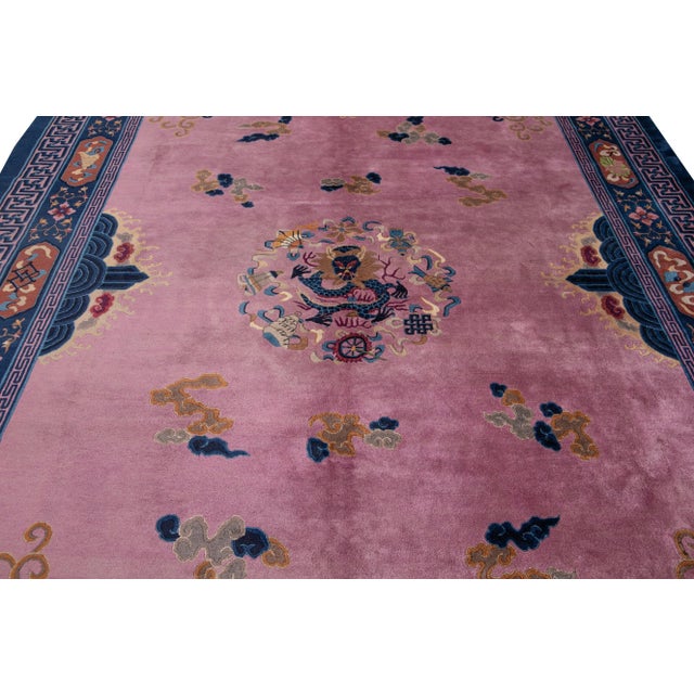 Purple Antique Beijing Dragon Handmade Wool Rug For Sale - Image 10 of 11