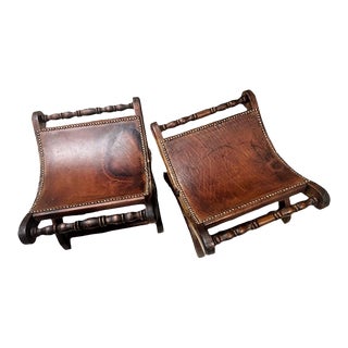 Vintage Mexican Saddle Leather Hacienda Style Benches - Mid 20th Century - a Pair For Sale