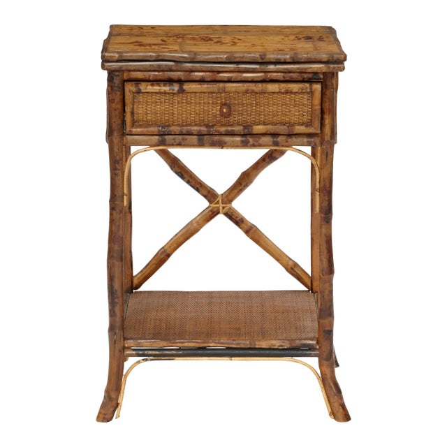 Coastal English Side Table, Brown, Rattan For Sale - Image 3 of 3