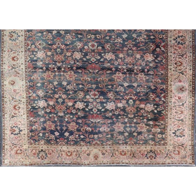Antique Persian Tabriz Rug With Allover Botanical Design in Blue 9'0 X 11'5 For Sale - Image 11 of 16