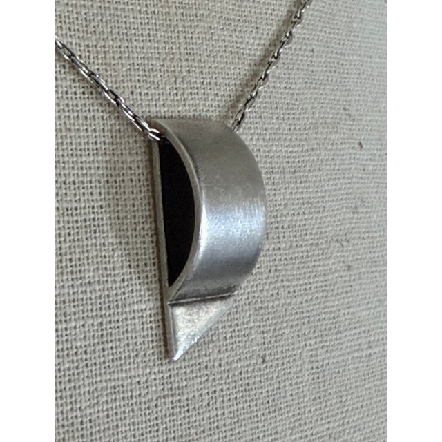 Silver Postmodern Sterling Silver 925 Minimalist Pendant on Long Necklace, 2 Pieces For Sale - Image 8 of 16