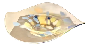 Modern Clear Glass Centerpiece Bowl With Yellow and Blue Design